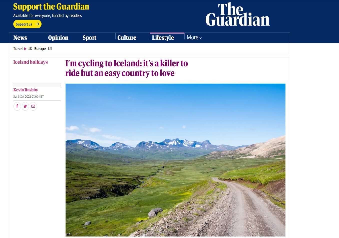 Skjáskot af grein The Guardian um Austurland árið 2022.